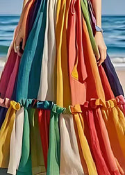 Rainbow Patchwork Linen Holiday Dress Exra Large Hem Summer
