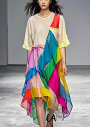 Rainbow Patchwork Tulle Long Dress Asymmetrical Summer