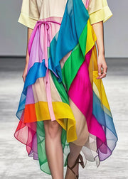 Rainbow Patchwork Tulle Long Dress Asymmetrical Summer