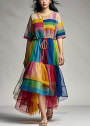 Rainbow Patchwork Tulle Maxi Dresses Exra Large Hem Summer