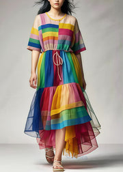 Rainbow Patchwork Tulle Maxi Dresses Exra Large Hem Summer