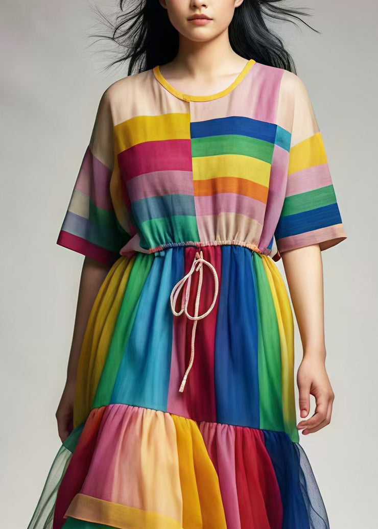 Rainbow Patchwork Tulle Maxi Dresses Exra Large Hem Summer