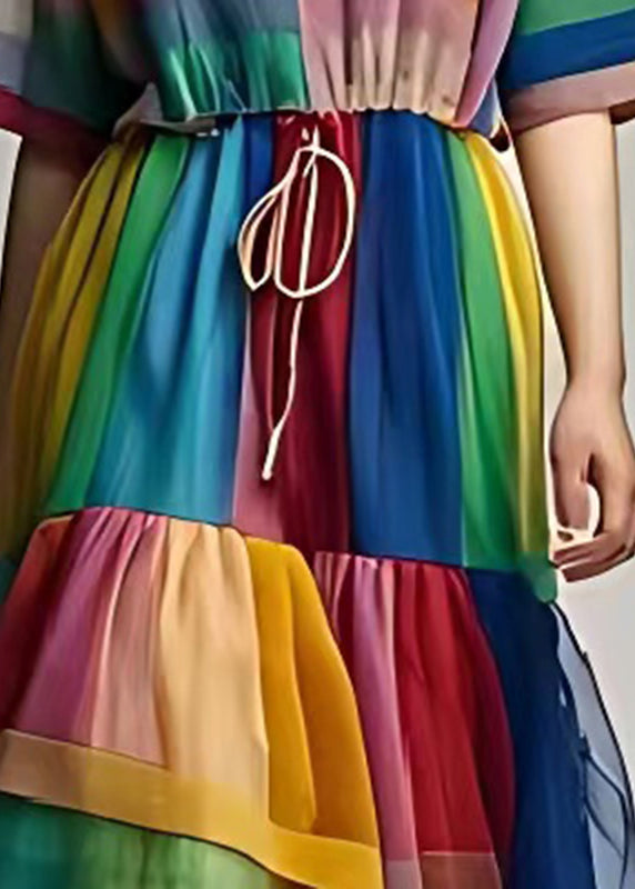 Rainbow Patchwork Tulle Maxi Dresses Exra Large Hem Summer