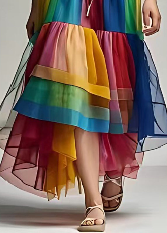 Rainbow Patchwork Tulle Maxi Dresses Exra Large Hem Summer