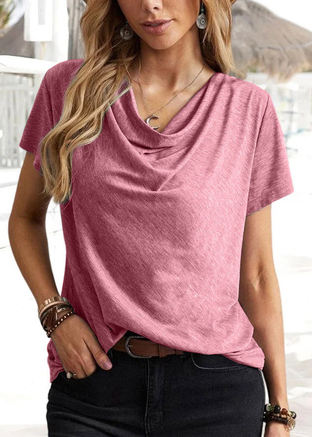 Red Asymmetrical Cozy Top Short Sleeve