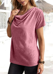 Red Asymmetrical Cozy Top Short Sleeve