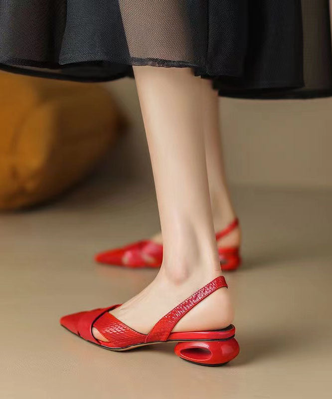 Red Beautiful Hollow Out Splicing Chunky Sandals Pointed Toe