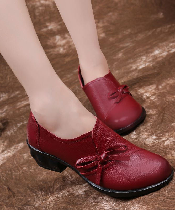 Red Bow High Heels Soft Splicing Chunky High Heels