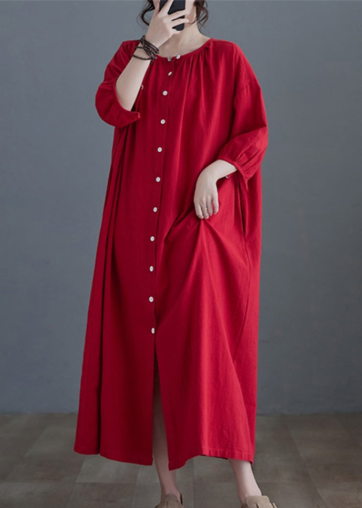 Red Button Maxi Shirts Dresses Summer