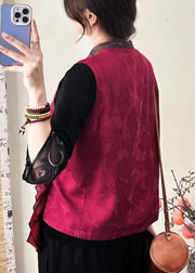 Red Button Patchwork Silk Waistcoat Embroidered Sleeveless