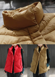 Red Button Pockets Patchwork Duck Down Puffer Waistcoat Zip Up Winter