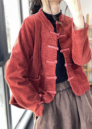 Red Button Thick Corduroy Coat Long Sleeve