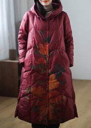 Red Button Warm Fleece Thick Duck Down Long Down Coat Winter