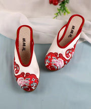 Red Chunky Cotton Fabric Boho Embroidery Slide Sandals