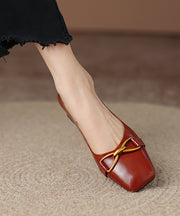 Red Chunky Heel Cowhide Leather Fashion Splicing