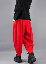 Red Cotton Harem Pants Oversized Wrinkled Spring