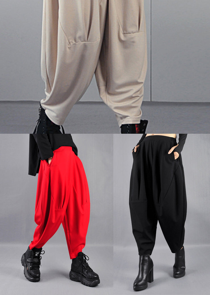 Red Cotton Harem Pants Oversized Wrinkled Spring