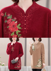 Red Cozy Mink Velvet Sweaters Embroidered Spring