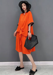 Orange Draping Chiffon Long Shirt And Shorts Women Sets 2 Pieces Peter Pan Collar Side Open Summer