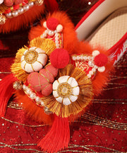 Red Embroidery Nail Bead Handmade Splicing Flat Feet Shoes