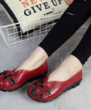 Red Flat Feet Shoes Cowhide Leather Vintage Splicing