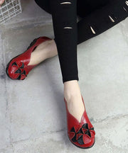 Red Flat Feet Shoes Cowhide Leather Vintage Splicing