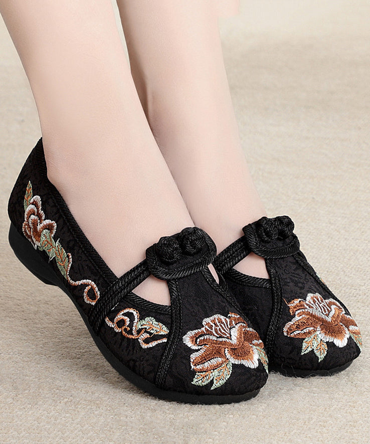 Red Flat Shoes Cotton Fabric Boho Embroidery Splicing