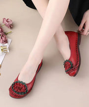 Red Flat Shoes For Women Comfortable Splicing Floral