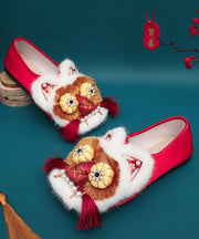 Red Flat Shoes Splicing Handmade Embroidery Nail Bead