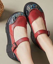 Red High Wedge Heels Shoes Women Splicing Buckle Strap