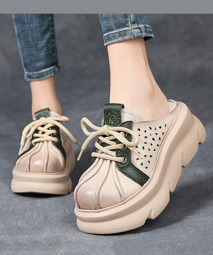 Red Hollow Out Lace Up Splicing Platform Slide Sandals