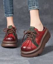 Red Hollow Out Lace Up Splicing Platform Slide Sandals