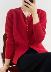 Red Knit Cardigan Coat O Neck Button Front Open Spring