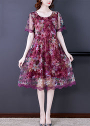 Red Lace Patchwork Tulle Dresses O Neck Short Sleeve