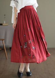 Red Linen Silk A Line Skirts Embroideried Exra Large Hem Spring