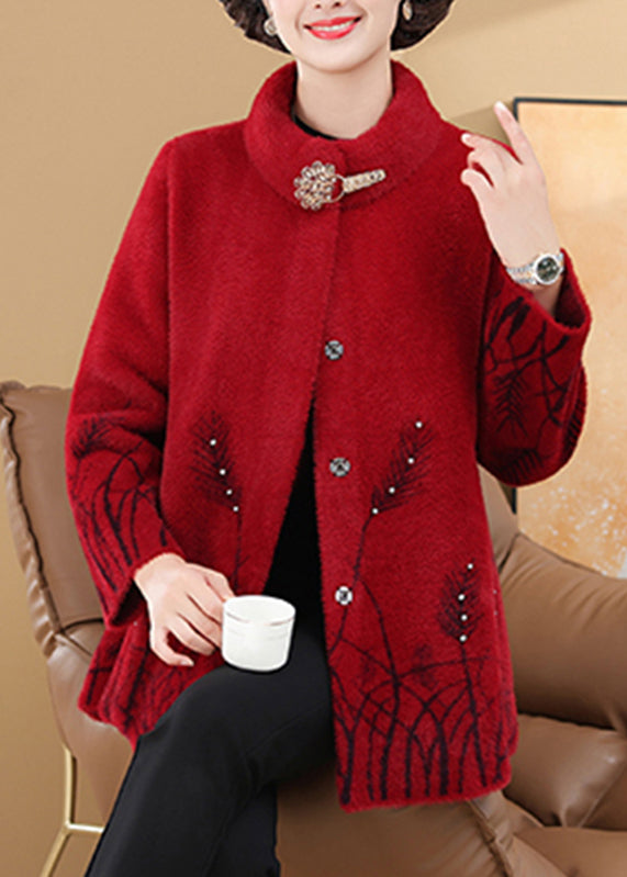 Red Mink Velvet Coats Stand Collar Spring