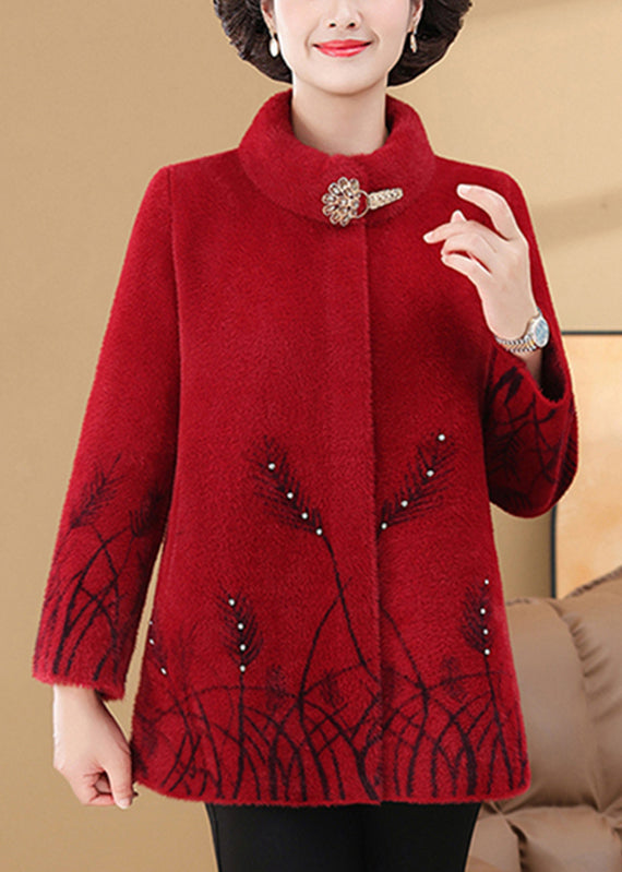 Red Mink Velvet Coats Stand Collar Spring