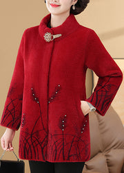 Red Mink Velvet Coats Stand Collar Spring