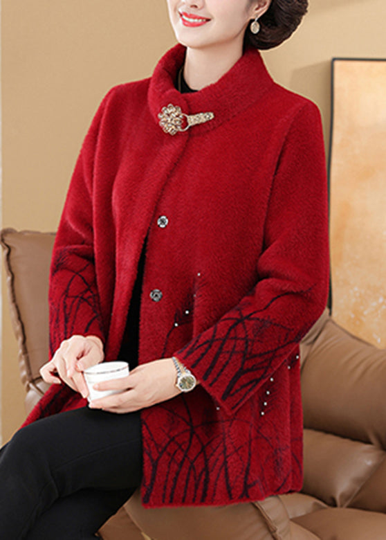 Red Mink Velvet Coats Stand Collar Spring