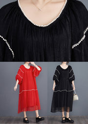 Red O-Neck Patchwork Holiday Dress Summer