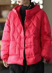 Red Oriental Button Fine Cotton Filled Parkas Oversized Thick Winter