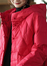 Red Oriental Button Fine Cotton Filled Parkas Oversized Thick Winter