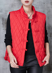 Red Oriental Duck Down Vests Stand Collar Spring