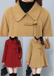 Red Oriental Woolen Jacket Tasseled Chinese Button Winter