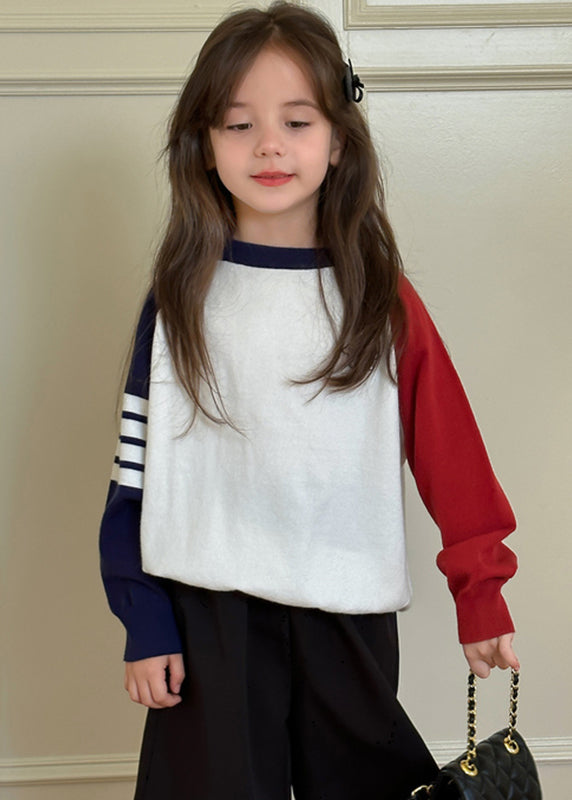 Red Patchwork Cotton Knit Kids Sweaters Spring