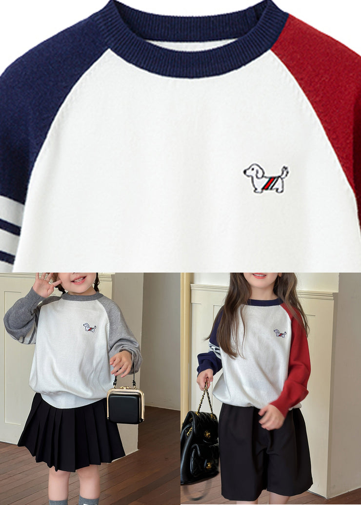 Red Patchwork Cotton Knit Kids Sweaters Spring