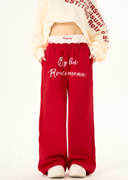 Red Patchwork Lace Cotton Pants Letter Print Spring