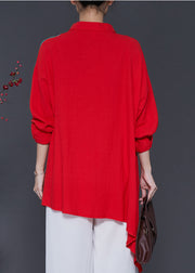 Red Patchwork Linen Blouse Top Oversized Spring