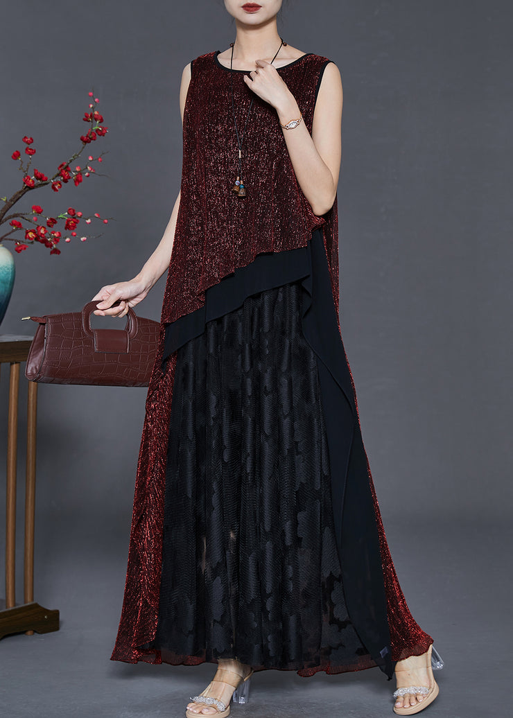 Red Patchwork Tulle Dresses Oversized Low High Design Summer