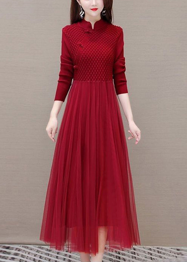 Red Patchwork Tulle Oriental Sweater Dress Exra Large Hem Spring